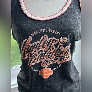 Harley-Davidson Woman’s Heather Gray orange/white piping Size Large